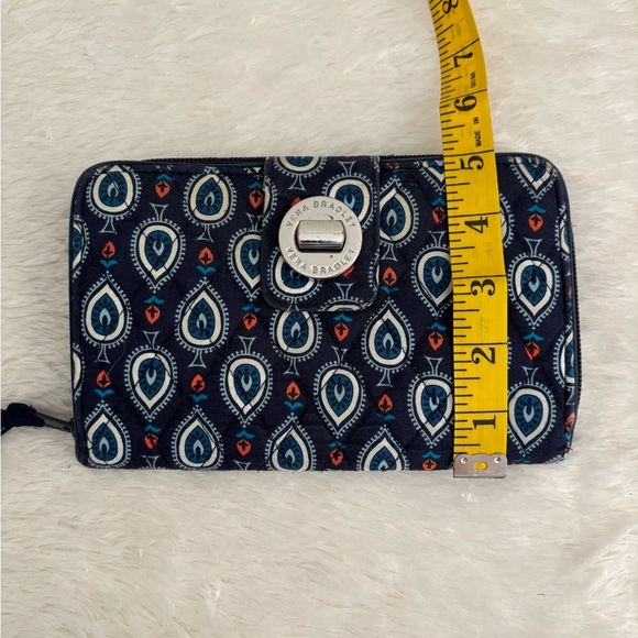 Vera Bradley Turn Lock Marrakesh Motifs Travel Wallet Navy Blue - Picture 4 of 9